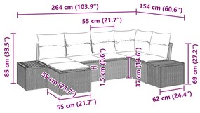6 részes Kert Sofaszett Párnákkal - Bézs Poli Rattan