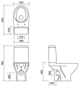 Cersanit Moduo - WC Kombi hátsó hulladék 3/5 CLEAN ON + WC-ülőke termoszt SLIM, fehér, K116-001