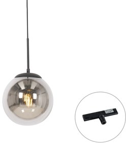 Art Deco hanglamp zwart met smoke glas incl. rail adapter 1-fase - Slimline Flore