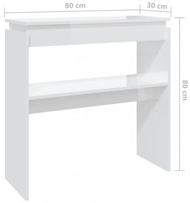 magasfényű fehér forgácslap tálalóasztal 80 x 30 x 80 cm
