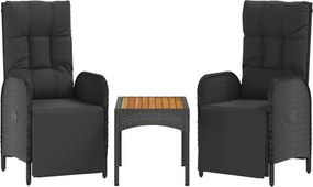 vidaXL 2 db fekete polyrattan dönthető kerti szék asztallal
