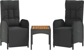 vidaXL 2 db fekete polyrattan dönthető kerti szék asztallal