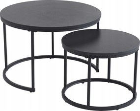 2 db-os Dohányzóasztal Szett Loft Kerek Fekete Modern Ipari 70/50 cm