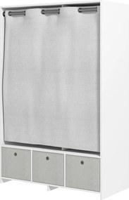 HOMCOM Szekrény, öltöző függönnyel, hálószobai ruhásszekrény, akasztós szekrény, 3 rekeszes, 3 levehető textil fiókkal - 105 x 48 x 160 cm, fehér | Ao