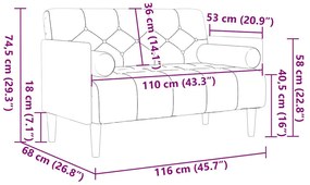 barna bársony loveseat kanapé párnákkal 110 cm