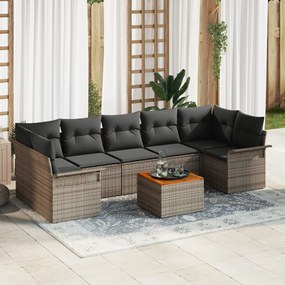 8 darabos Kerti Kanapé Szett Párnákkal Szürke Poli Rattan Acacia, 2-fős Kerti Kanapé Tárolóval és Párnákkal Szürke Poli Rattan
