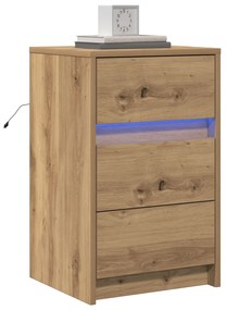 LED Világítással Ellátott Éjjeli Szekrény Kézműves Tölgy Művelt Fa