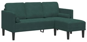 3 személyes kanapé chaise longue-al sötétzöld 160 cm bársonyos