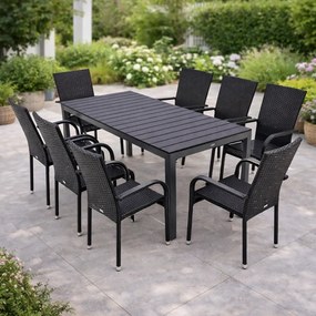 Furnigo Essen 1+8 kerti rattan bútor szett - fekete