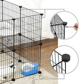 Fém ketrec háziállatoknak tengerimalac, hörcsög, nyúl számára 36 paneles, fekete 143x73x71cm