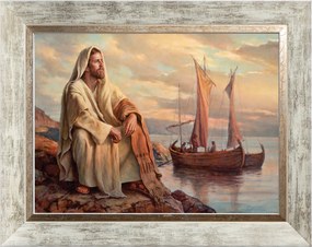 Jézus A Hajó Mögött Vászonkép Fehér Díszkeretben 30X40