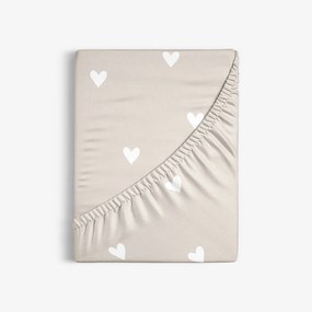 Goldea pamut gumis lepedő - szívecskék, latte színű alapon 90 x 200 cm