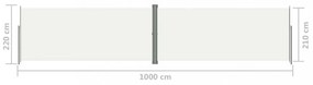 krémszínű behúzható oldalsó napellenző 220 x 1000 cm