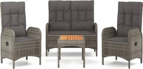 vidaXL 4 részes szürke polyrattan kerti étkezőszett párnával