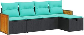vidaXL 5 részes fekete polyrattan kerti kanapészett párnákkal