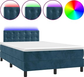 vidaXL sötétkék bársony rugós és LED-es ágy matraccal 120x200 cm