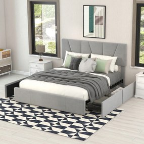 Kárpitozott ágy Franciaágy 140x200 cm 4 fiókos szürke