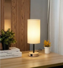 Brilagi - Asztali lámpa USB-porttal TABLON 1xE27/25W/230V tölgy/fekete/fehér