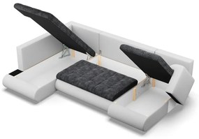 Tokio U sarokkanapé, 3 ágyneműtartóval, fonott + műbőr, baloldali, sötétszürke - fehér