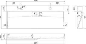 Mexen Ava pult feletti mosdó konglomerátumból 2/O 120 x 46 cm, fehér - 23011202