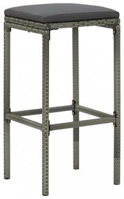 3 db szürke polyrattan bárszék párnával