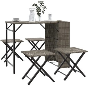 vidaXL 5 részes szürke polyrattan összecsukható kerti étkezőgarnitúra