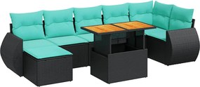 vidaXL 8 részes fekete polyrattan kerti ülőgarnitúra párnákkal