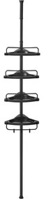 Zuhany sarokpolc, 4 szintes fürdőszobai zuhanypolc 85-305 cm, Fekete