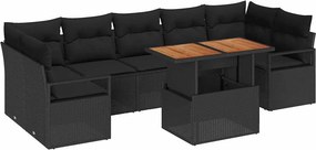 vidaXL Kerti Kanapé Szett tárolóval 8 pcs Fekete Poli rattan