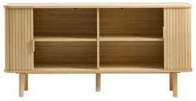 Natúr színű alacsony komód tolóajtóval, tölgyfa dekorral 76x160 cm Cavo – Unique Furniture