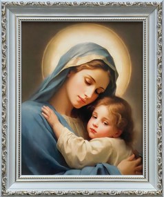 Vászonkép 31x26 Mária Szűzanya A Kis Jézussal Fehér Díszített Keret