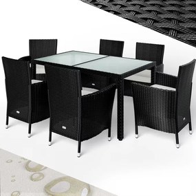 Casaria® Berlin 1+6 kerti polyrattan bútor szett - fekete