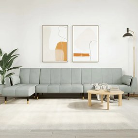 világosszürke L-alakú bársony kanapéágy 275x140x70 cm