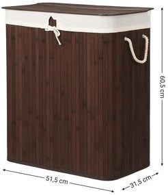 Bambusz szennyeskosár, mosodai kosár 2 részes 100 L, barna
