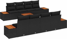 vidaXL Kerti Kanapé Szett párnával tárolóval 9 pcs Fekete Poli rattan