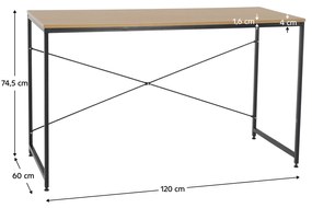 Íróasztal tölgy/fekete, 120x60 cm, MELLORA