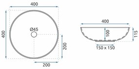 REA-U0267 - ARTE ráépíthető mosdó, átmérő 40 cm, kerámia, ornamentális mintázattal