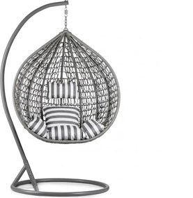 Szürke KOKON függőszék állvánnyal, fehér-szürke párna