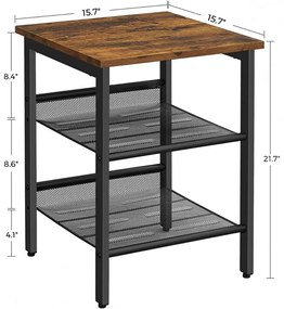 Lerakóasztal két fém hálós polccal, rusztikus barna 40x40x55cm