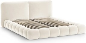 Elefántcsont színű kárpitozott ágyneműtartós franciaágy ágyráccsal 160x200 cm Solange – Micadoni