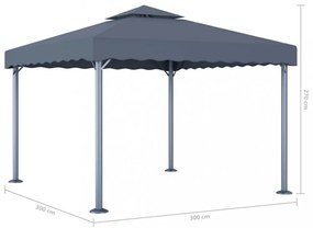 antracitszürke alumíniumpavilon LED fényfüzérrel 300 x 300 cm