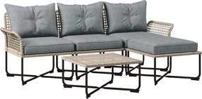 Outsunny 5 darabos szürke szintetikus rattan kerti bútor szett kültéri használatra, 2 sarokkanapéval, 1 kültéri kanapéval, 1 puffal, 1 kávézóasztallal