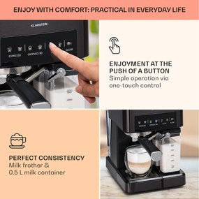 Klarstein Arabica Comfort, kávégép portaszűrővel, 1350 W, 20 bar, 1,8 l, érintőképernyő