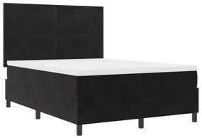 Boxspring Ágy Matrac és LED Fekete 140x190 cm Bársony