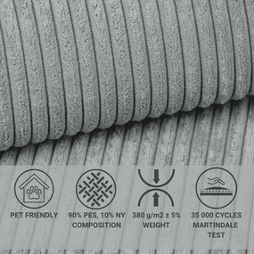 Szürke kordbársony kinyitható-tárolóhelyes sarokkanapé (jobb oldali-L alakú) Tonga – Maison de Rêve