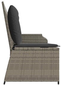 Szürke polyrattan dönthető kerti pad párnával