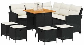 6 részes fekete polyrattan kerti ülőgarnitúra párnával L-alakú