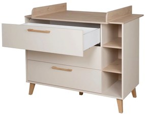 Krémszínű-natúr színű gyerek komód pelenkázó feltéttel, tölgyfa dekorral 117x103x78 cm Jil – Roba