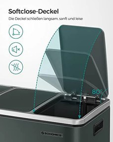Konyhai szemetes, 3 × 18 literes szelektív hulladékgyűjtő, acél, zöldesszürke