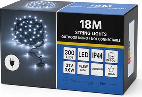 Karácsonyi Fényfüzér Állandó Fénnyel 300 Led 21m Hideg Fehér IP44 Kültéri